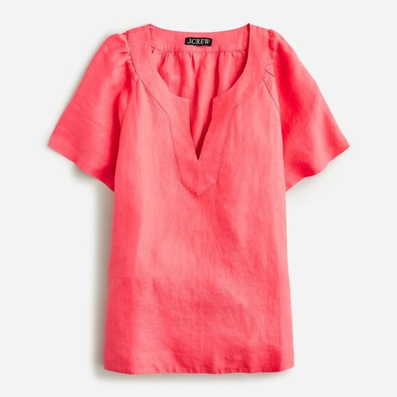 NWT J.Crew Pink Short Sleeve Linen V-neck Top - Picture 4 of 8